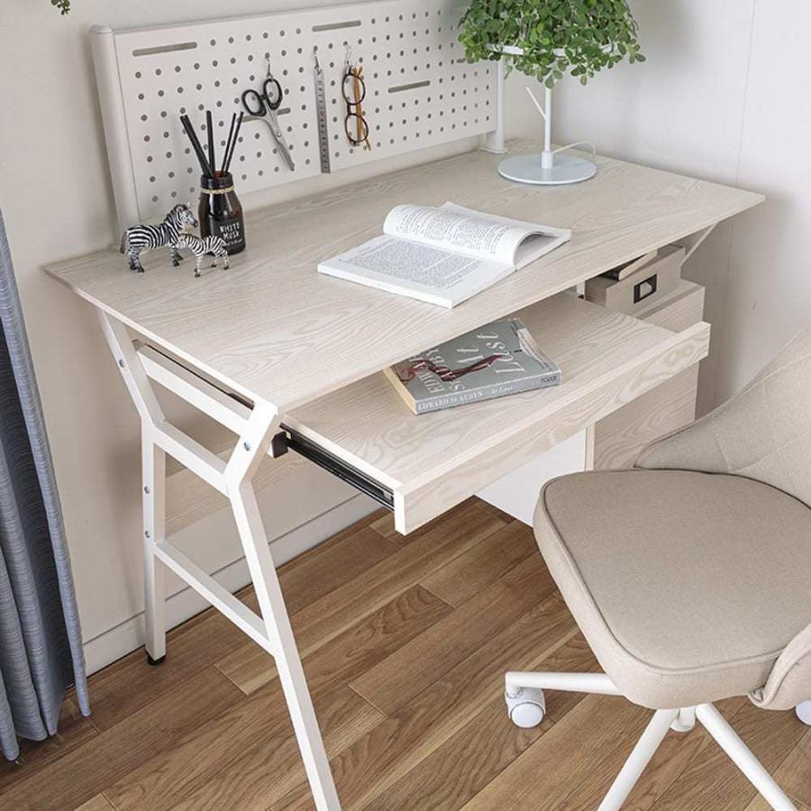 パソコンデスク 机 おしゃれ チェスト収納付き キーボードトレイ 書斎