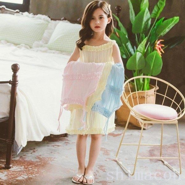 韓国子供服パジャマキッズパジャマおしゃれスウィート可愛い寝巻ルームウェア女の子夏用部屋着膝丈綿純色キャミワンピースパジャマ110 160cm Jv4sibejla ベビー キッズ マタニティ Multisac Care Pt