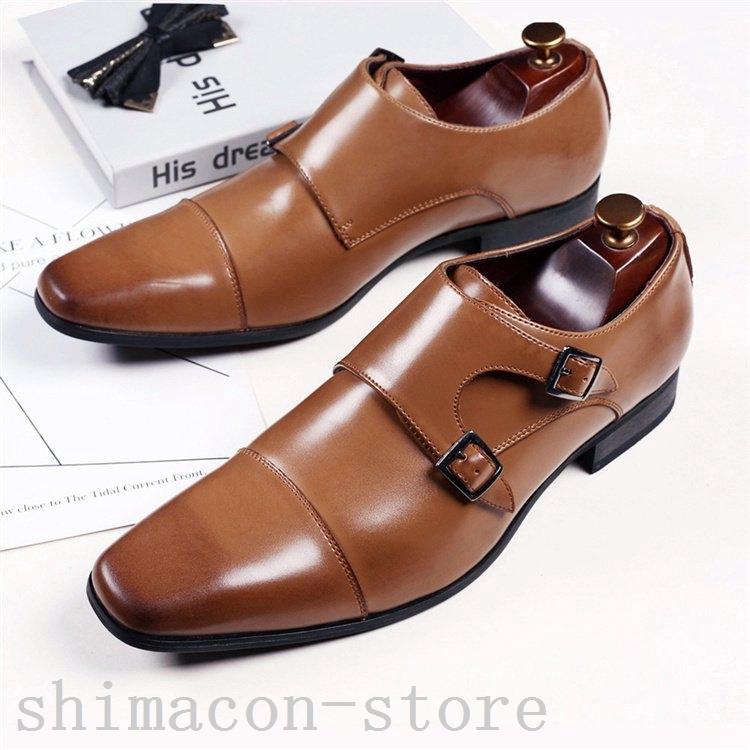 ビジネスシューズロングノーズモンクストラップストレートチップメンズ靴紳士黒茶ブラックブラウン|shimacon-store|07