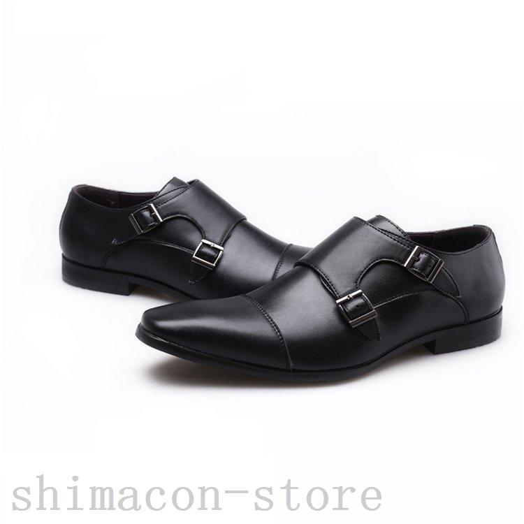 ビジネスシューズロングノーズモンクストラップストレートチップメンズ靴紳士黒茶ブラックブラウン|shimacon-store|10