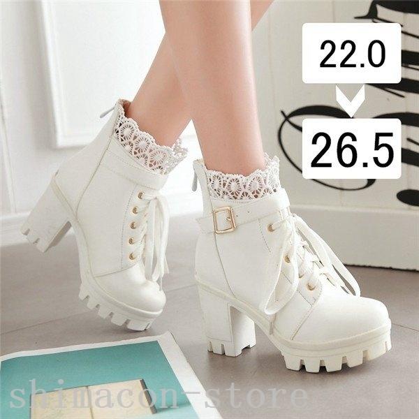 ブーツレディースショートブーツ編み上げレースアップ靴レースかわいいガーリー太ヒール大きいサイズ厚底ブーツ Acie0pzby6 レディースファッション Ladosur Cl