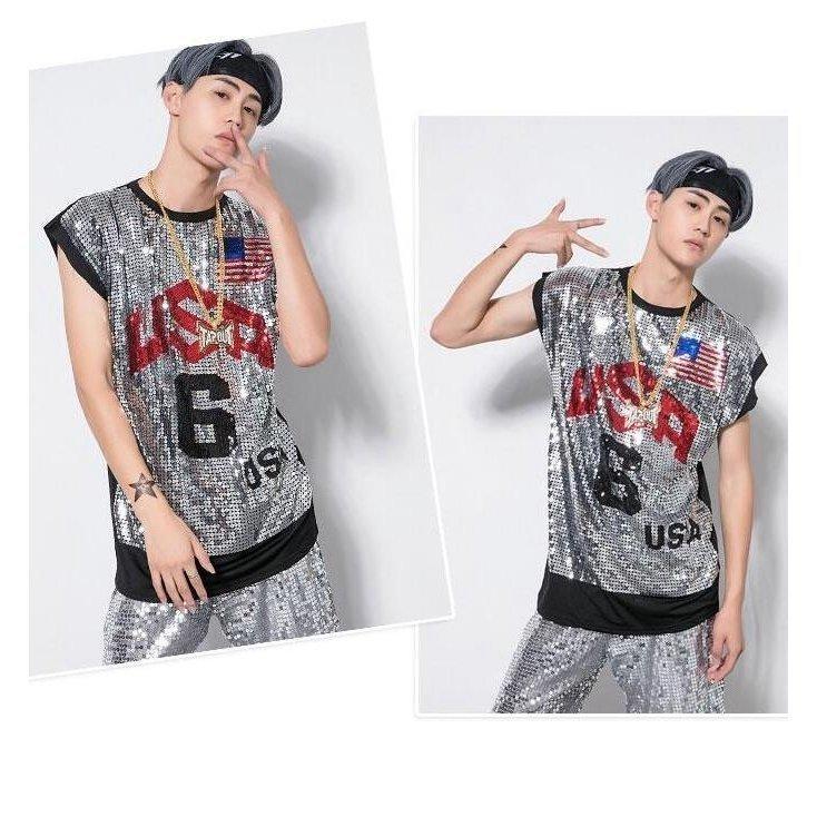 22 新作 ダンス衣装hiphopダンスウエアメンズヒップホップセットアップ舞台衣装イベント男性用男女兼用ユニセックス上着 トップス Tシャツスパンコール その他トップス カラー ブラック Www We Job Com