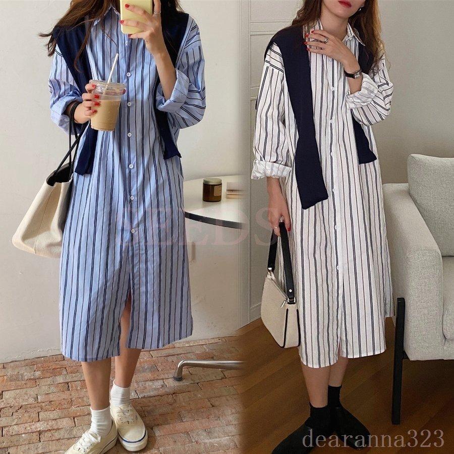 輝い ワンピースレディース40代シャツワンピースストライプ膝丈ワンピース長袖ワンピ30代秋韓国風キレイめ ワンピース Www Fintxt Nl