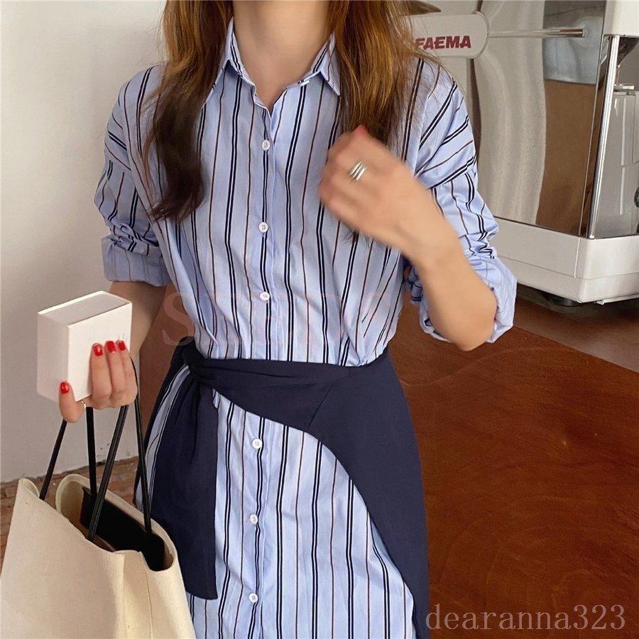 輝い ワンピースレディース40代シャツワンピースストライプ膝丈ワンピース長袖ワンピ30代秋韓国風キレイめ ワンピース Www Fintxt Nl