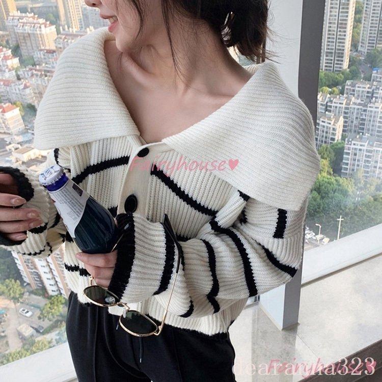 ニットカーディガンレディース秋冬40代長袖ニットカーディガンボーダー柄vネックセーターショット丈トップスニットソーゆったりアウターおしゃれ秋服 17 人気特価