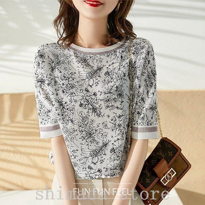 ブラウスレディース40代春夏オシャレブラウスシフォンブラウスおしゃれプリント上品tシャツ半袖トップスカジュアル通勤ゆったりtシャツ30代50代 有名人 芸能人