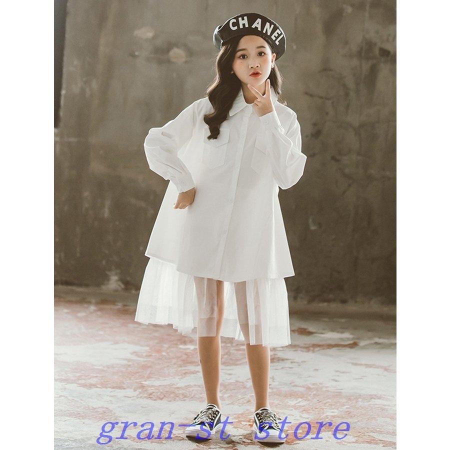 白ワンピース黒ワンピース卒業式入学式女の子フォーマルワンピースtシャツシャツワンピースジュニアメッシュ韓国子供服通学発表会プレゼント 超人気新品