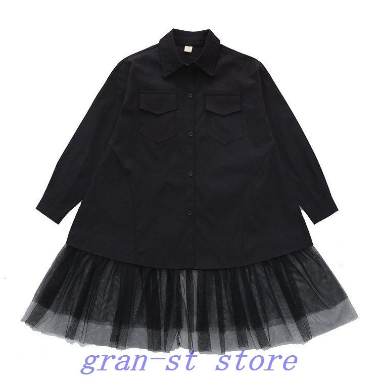 白ワンピース黒ワンピース卒業式入学式女の子フォーマルワンピースtシャツシャツワンピースジュニアメッシュ韓国子供服通学発表会プレゼント 超人気新品