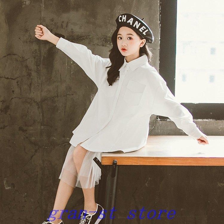 白ワンピース黒ワンピース卒業式入学式女の子フォーマルワンピースtシャツシャツワンピースジュニアメッシュ韓国子供服通学発表会プレゼント 超人気新品