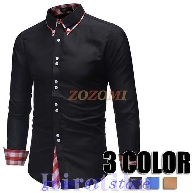 開襟シャツメンズ長袖ビジネスシャツカジュアルシャツメンズボタンダウン秋冬シャツ開襟シャツメンズファッション3色 16春夏新作