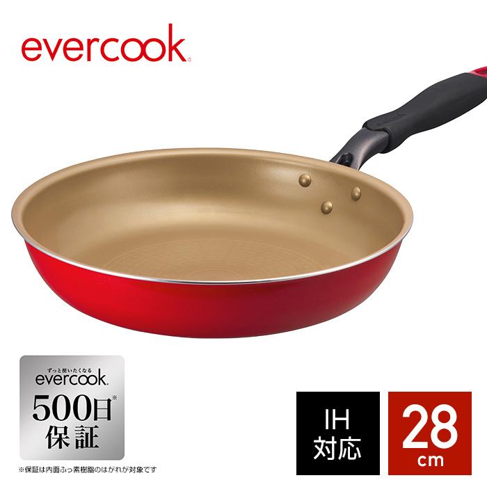 【500日保証・レッド・軽量】エバークック フライパン 28cm evercook EIFP28RD3 ドウシシャ　ガス火／IH対応【送料無料】