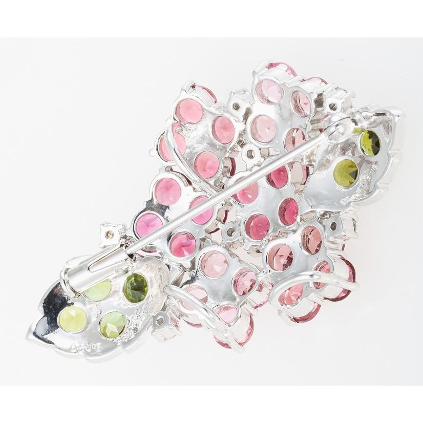 K18WG/YG/K14WG トルマリン・ペリドット・ダイヤモンド ブローチ