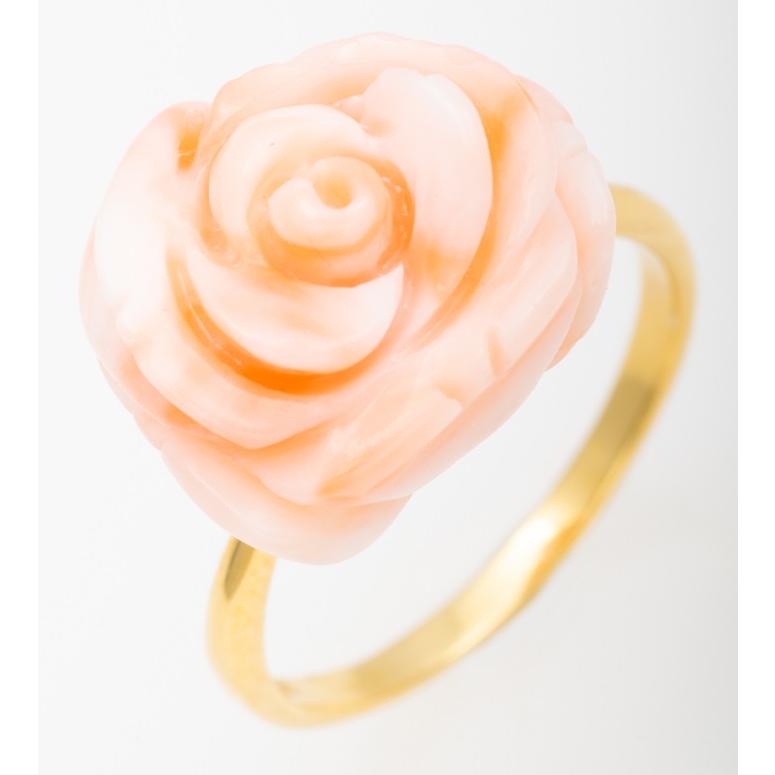 バラ売りOK k18 珊瑚リング薔薇モチーフ天然珊瑚