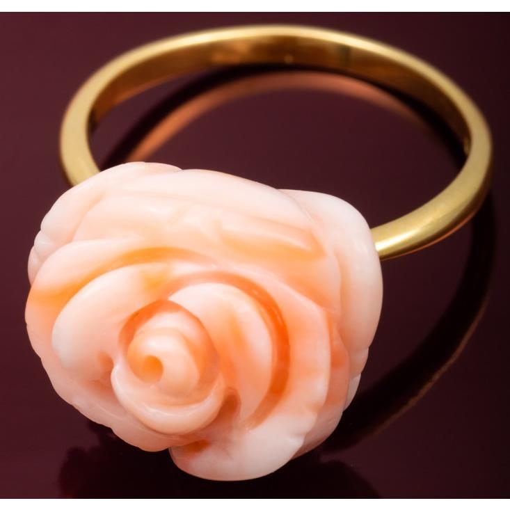 K18 珊瑚(コーラル) リング ローズモチーフ 品番r22-170r