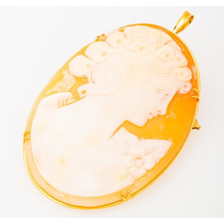 K18 シェルカメオ ブローチ(ペンダント兼用)