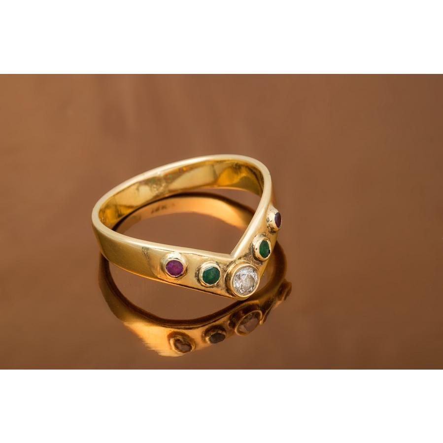 18K ダイヤモンド・エメラルド・ルビー 指輪 品番r20-334