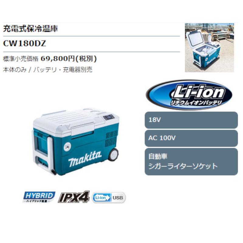マキタ Cw180dz 充電式保冷温庫 車載用ポータブル冷蔵庫 18v 本体 バッテリ2個 Bl1860b 充電器 Dc18rf 島道具 Paypayモール店 通販 Paypayモール