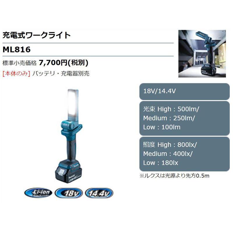 マキタ ML816 充電式LEDワークライト(14.4V/18Vバッテリ専用)(※本体のみ・使用には別売のバッテリ・充電器必須) コードレス ◆｜shimadougu｜02