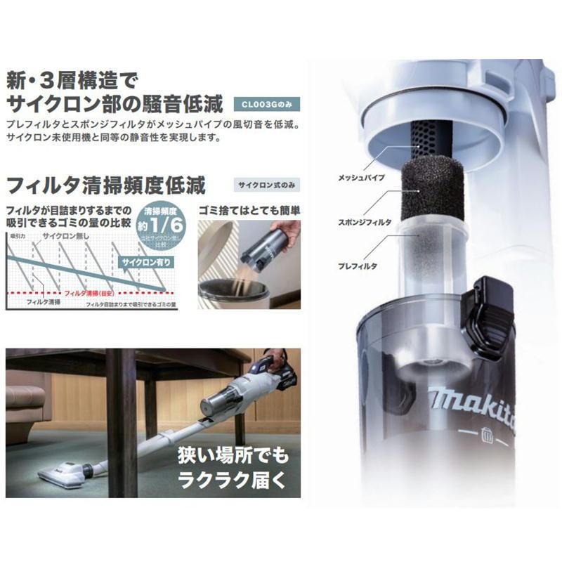 マキタ CL003GZW(白) 充電式クリーナー(掃除機)(サイクロン一体 マキタ CL003GZW(白) 充電式クリーナー(掃除機)(サイクロン一体