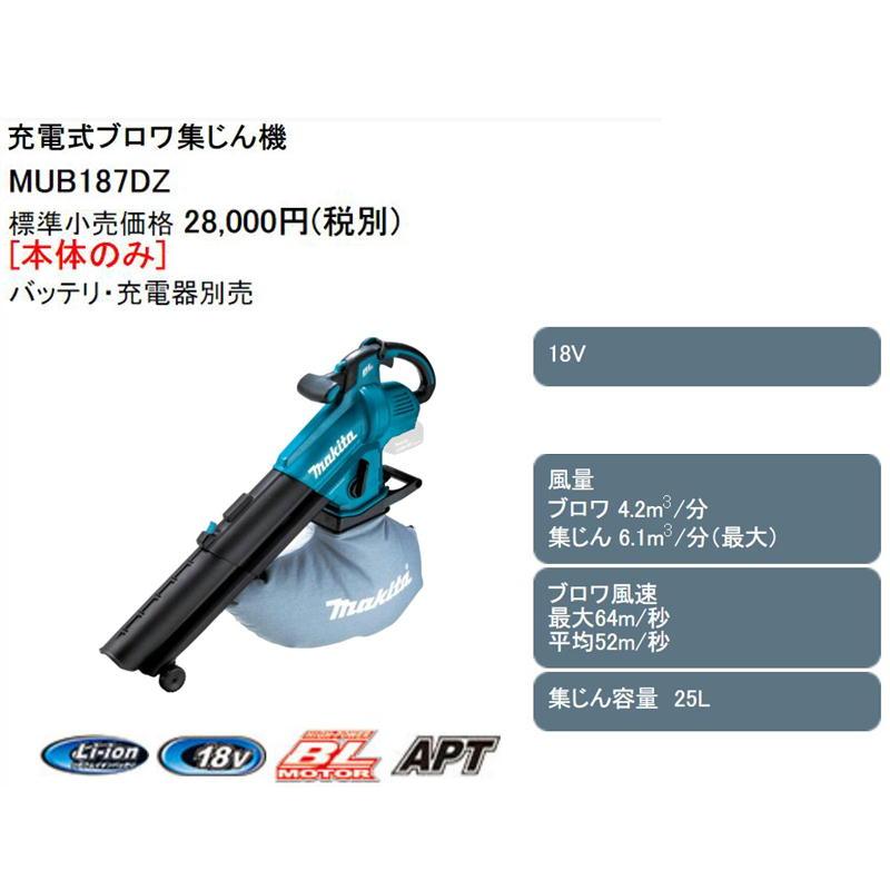 マキタ MUB187DZ 充電式ブロワ集じん機 18V 本体のみ (バッテリ マキタ MUB187DZ 充電式ブロワ集じん機 18V 本体のみ (バッテリ