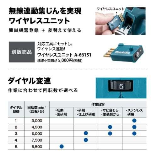 マキタ GA518DZ 125mm充電式ディスクグラインダ(変速ダイヤル付 マキタ GA518DZ 125mm充電式ディスクグラインダ(変速ダイヤル付