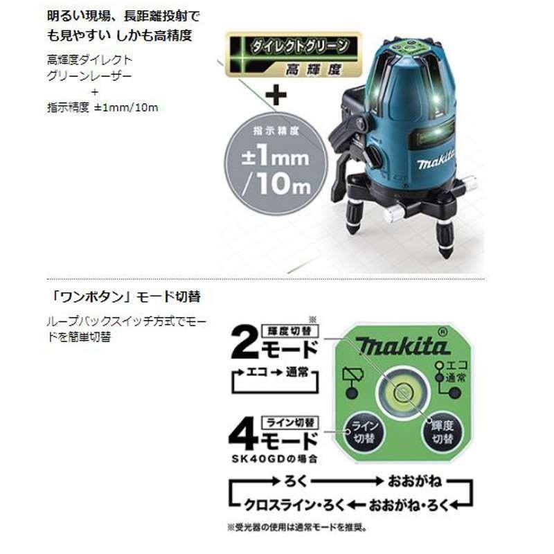 都内で マキタ SK10GD 充電式グリーンレーザー墨出し器(縦・横・地墨) 10.8V 本体のみ(※バッテリ・充電器別売) コードレス 計測、検査 マキタ墨出し器 SK40GD (単3電池パック2個付)