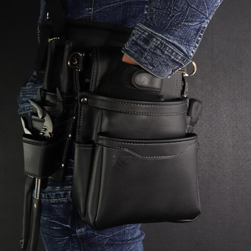 フジ矢 KUROKIN AB-32BG 腰袋薄型2段 Light PU Leather シリーズ 黒金