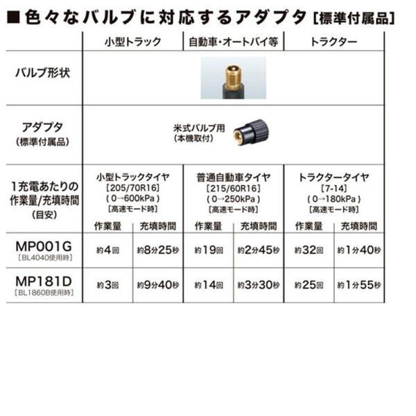 マキタ MP181DZ 充電式空気入れ 18V(本体のみ) 充電器 DC18RF バッテリ BL1860B ◆｜shimadougu｜04