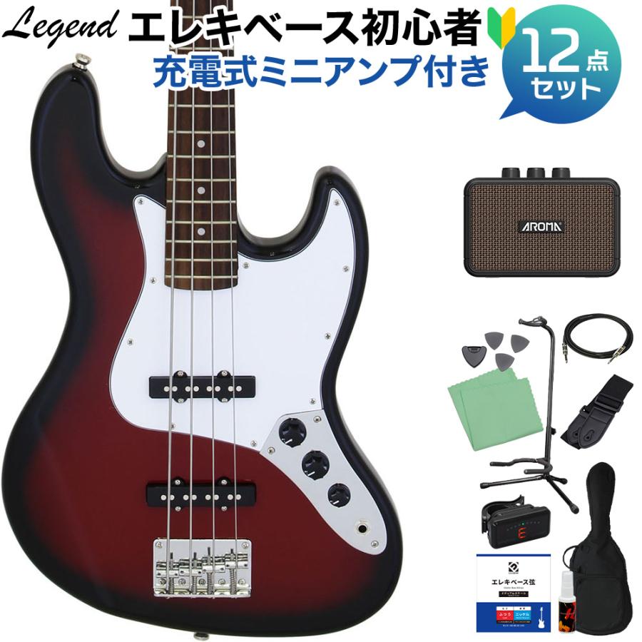LEGEND レジェンド LJB-Z Red Black Sunburst ベース 初心者12点セット 