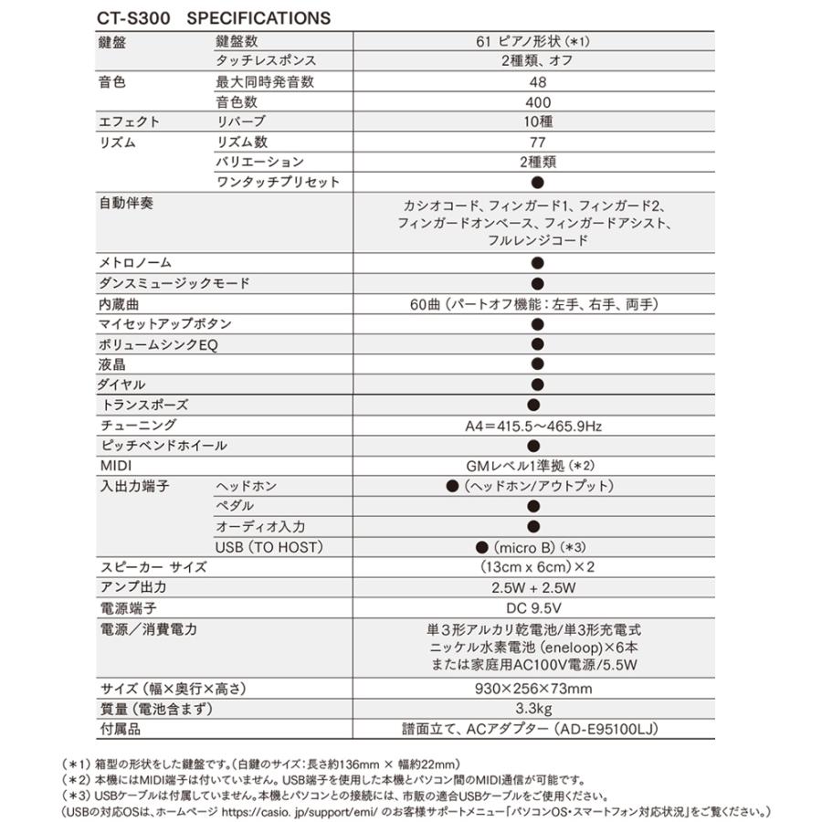CASIO カシオ CT-S300 ブラック 61鍵盤 Casiotone カシオトーン スタンド・ヘッドホン・ペダルセット 島村楽器限定モデルの画像