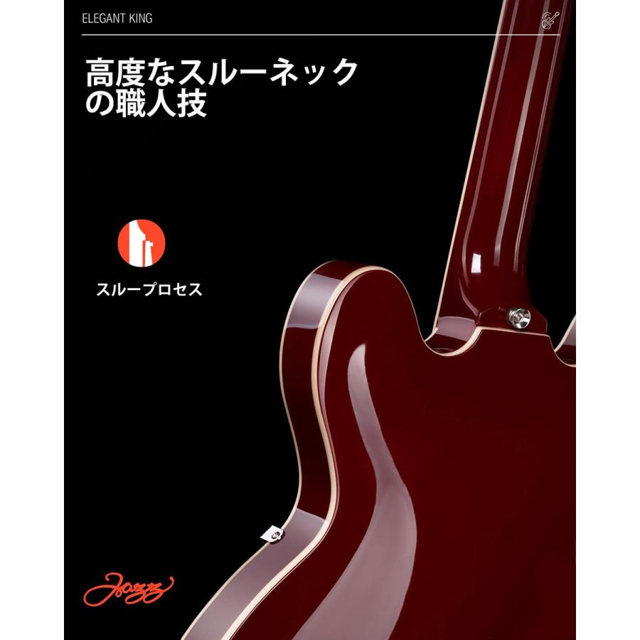 Donner ドナー DJP-1000 Burgundy Red (バーガンディレッド) エレキギター セミアコギター コイルタップ搭載 セミホロウボディ ケース付属｜shimamura｜08