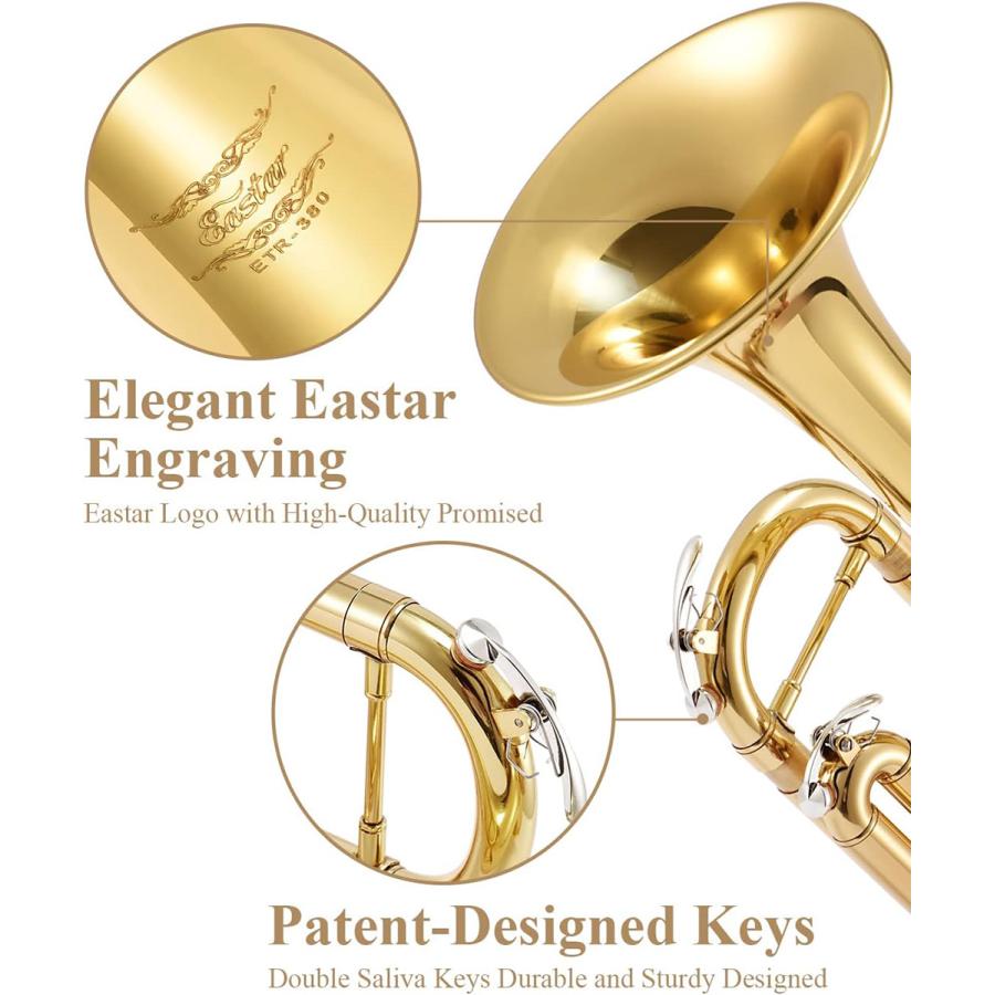 Eastar ETR-380 Gold Standard Trumpet Bb トランペット ゴールド 専用ケース/クリーニングキット付属｜shimamura｜02