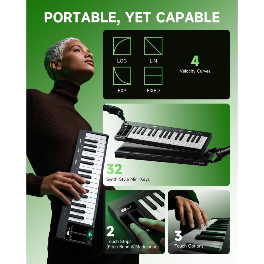 Donner ドナー KB-32M MIDIキーボード 32鍵 マグネット式 S2C搭載 OLEDディスプレイ USB/MIDI 接続対応 DAWソフトウェア対応 音楽制作 日本語取扱説明書_1