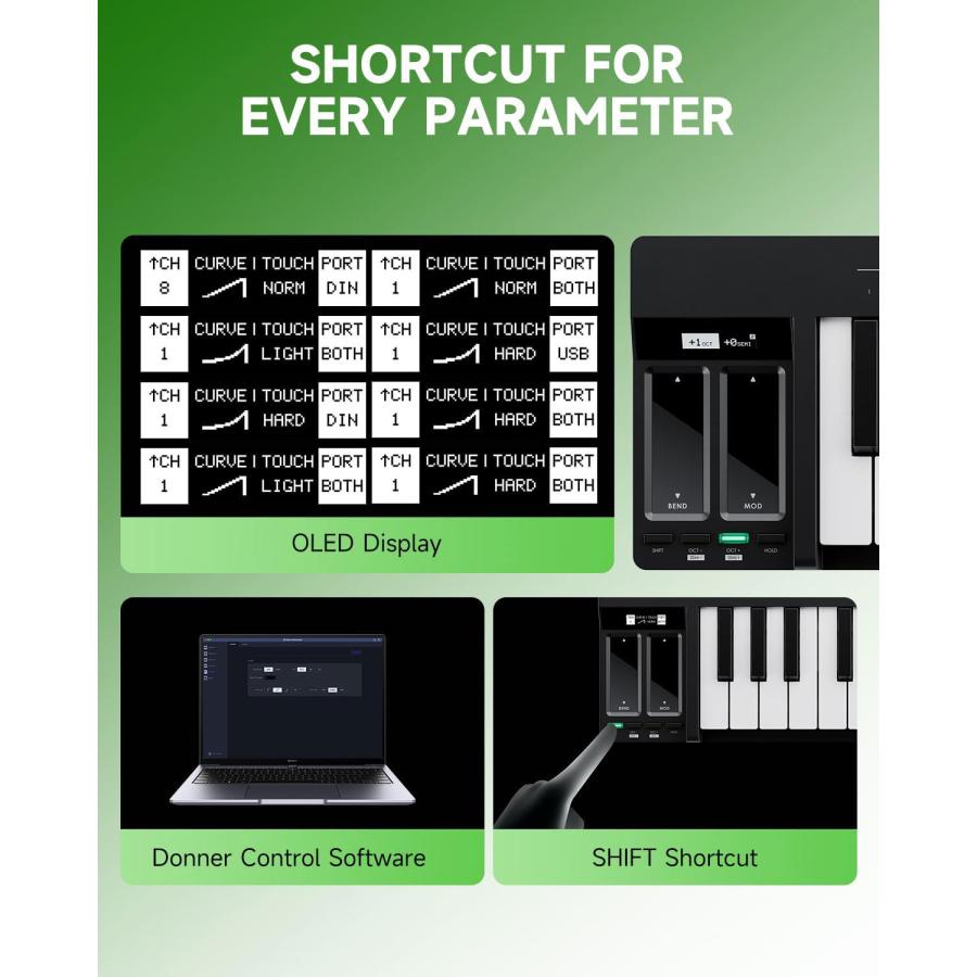 Donner ドナー KB-32M MIDIキーボード 32鍵 マグネット式 S2C搭載 OLEDディスプレイ USB/MIDI 接続対応 DAWソフトウェア対応 音楽制作 日本語取扱説明書_3