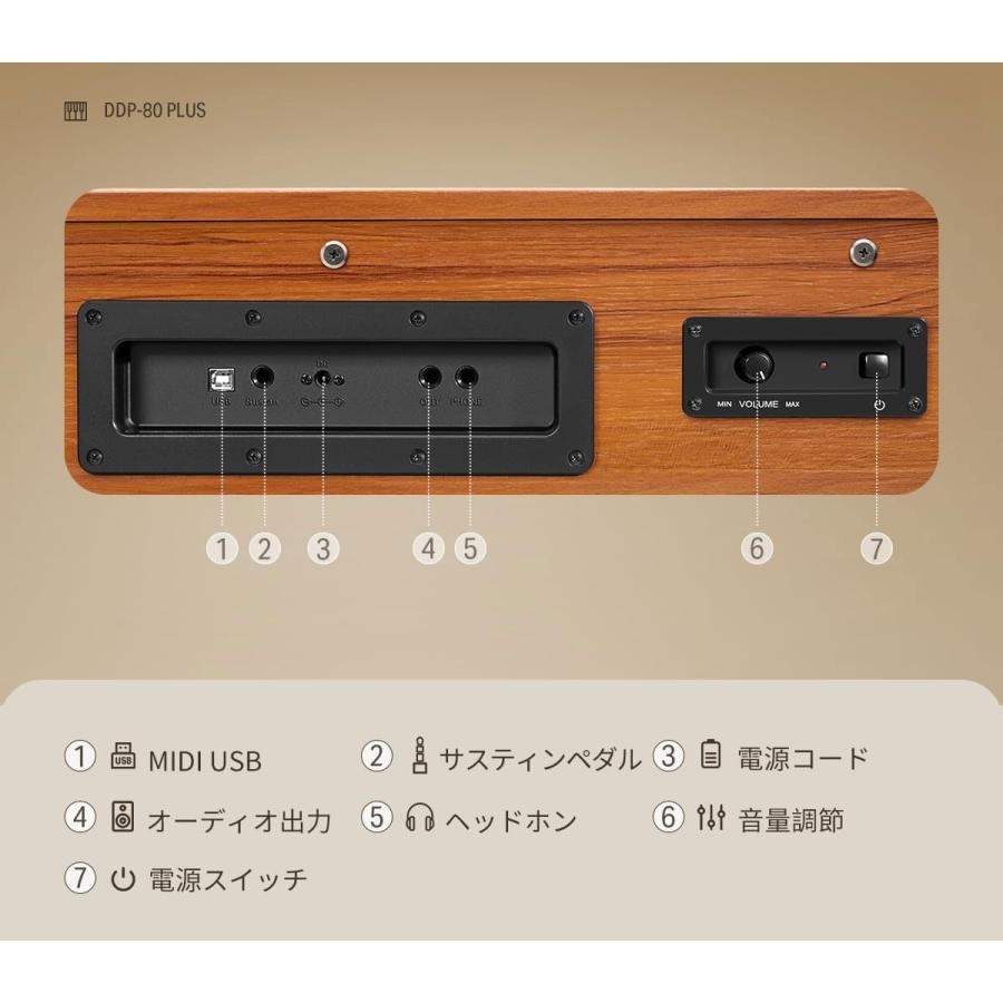 Donner ドナー 電子ピアノ ハンマーアクション 88鍵盤 DDP-80 PLUS ヘッドホンセット スタイリッシュデザイン グランドタッチ_4