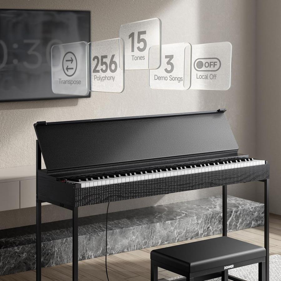 Donner ドナー 電子ピアノ 88鍵盤 OURA S300 ハンマーアクション鍵盤 高低自在イス・ヘッドホンセット 北欧デザイン Bluetooth対応_3