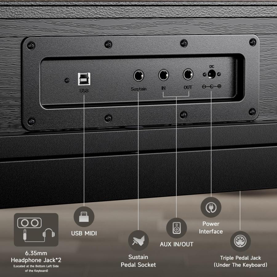 Donner ドナー 電子ピアノ 88鍵盤 OURA S300 ハンマーアクション鍵盤 高低自在イス・ヘッドホンセット 北欧デザイン Bluetooth対応_6