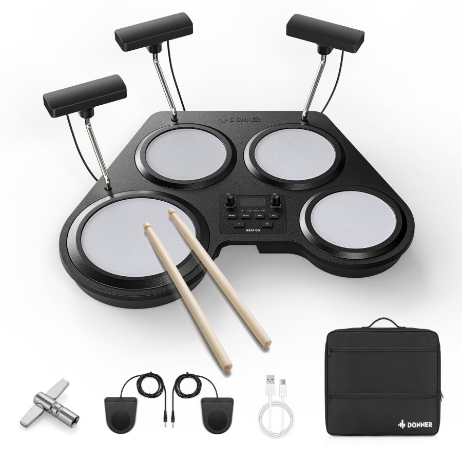 Donner ドナー BEAT GO 卓上電子ドラム 持ち運びケース付き スティック