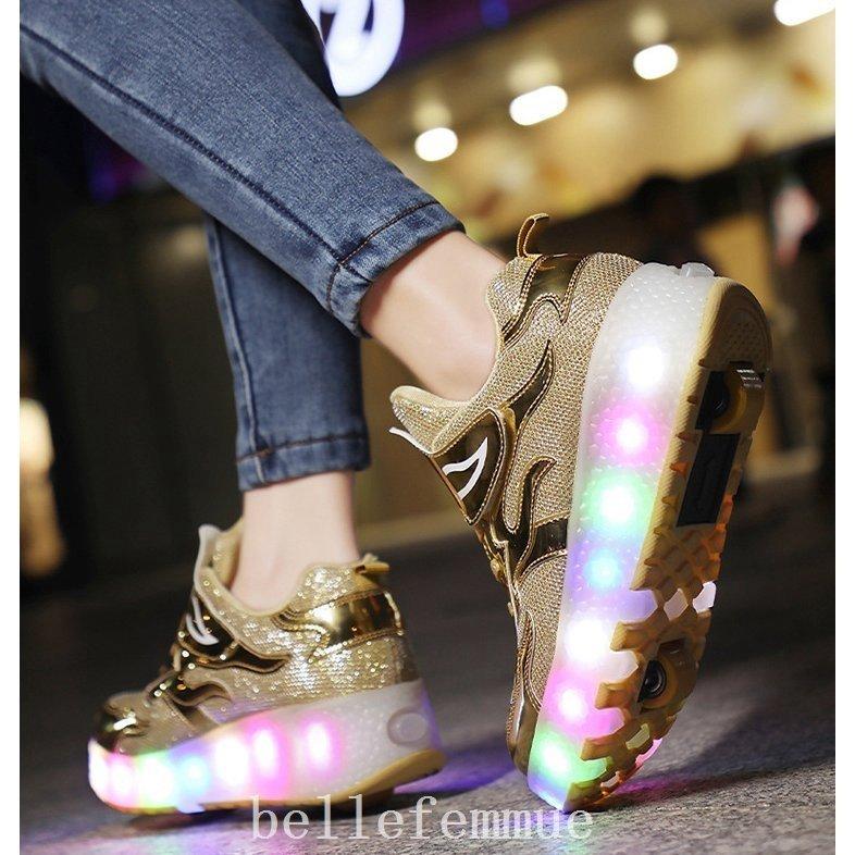 絶品 2輪ローラースケート子供用光るローラーシューズローラースニーカーキッズジュニア23センチスポーツ男の子女の子大人充電 Whitesforracialequity Org