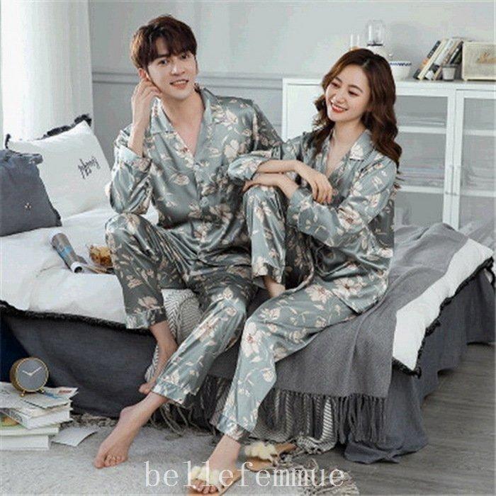 シルクパジャマレディースワンピース高級サテンパジャマペアメンズパジャマ夏ペアパジャマ春夏シルクパジャマ 人気カラーの