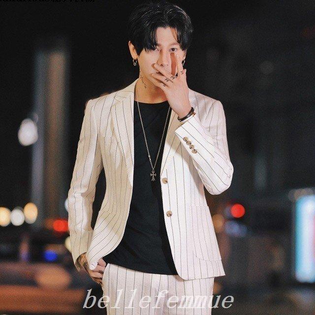 タキシードホワイトスーツメンズストライプかっこいい紳士服フォーマルスーツ2点セットパーティー結婚式披露宴代30代40代カジュアル メンズファッション タキシードメンズスーツホワイトストライプ2点セット Bel タキシードホワイトスーツメンズストライプ