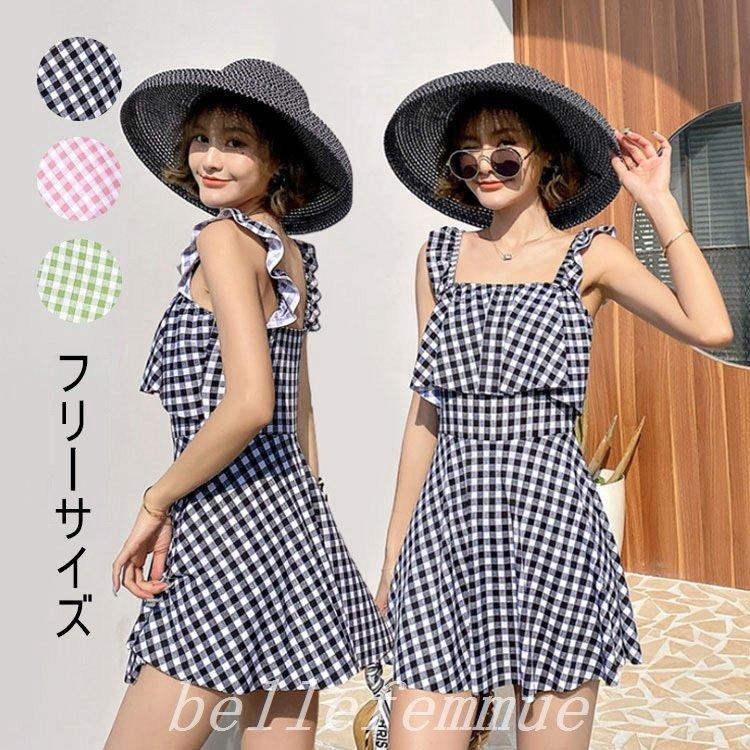 水着レディースワンピース水着サロペットフレア夏おしゃれ小胸ママ水着バンドゥ日焼け防止大きいサイズ体型カバーキレイめ代30代40代50代 Umveifpccy レディースファッション Imsservice Co Id