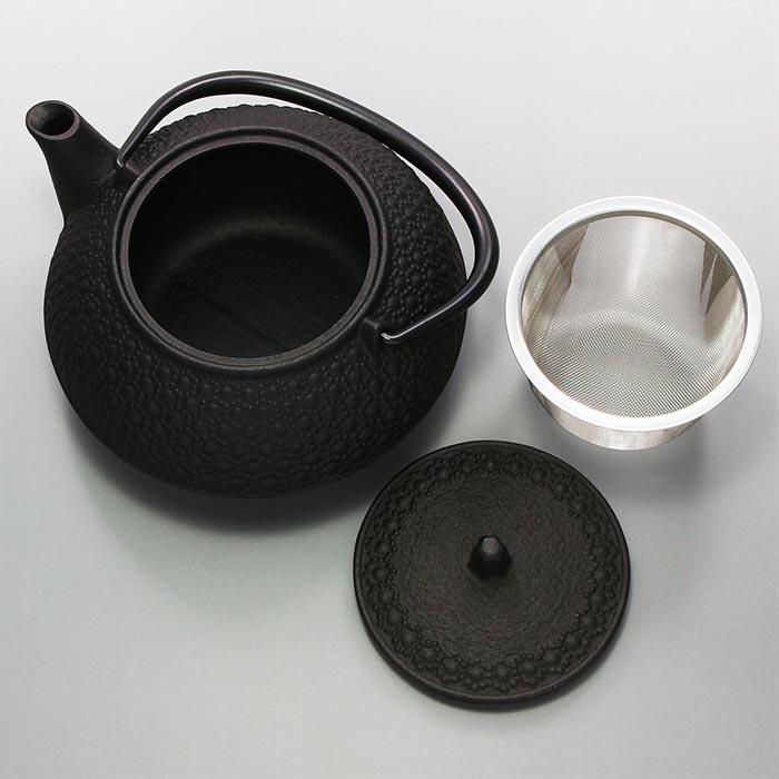 岩鋳（IWACHU） (直火対応) 南部鉄器 鉄瓶 5型新亀甲 釜敷セット 黒