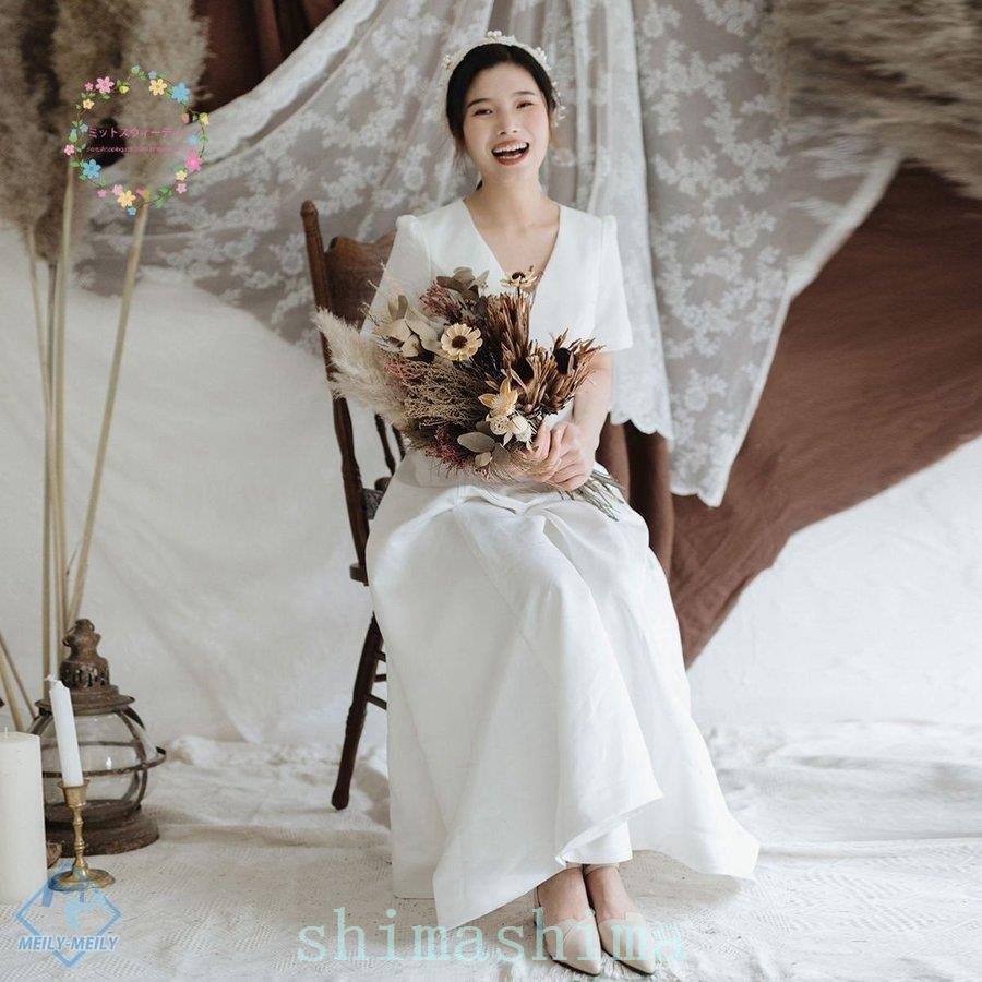 激安超安値 ウエディングドレス袖あり格安結婚式ブライダル花嫁白二次会aラインロングドレスパーティードレス海外挙式披露宴サテンブライズメイドおしゃれ Aライン サイズ Xxl qhema Com