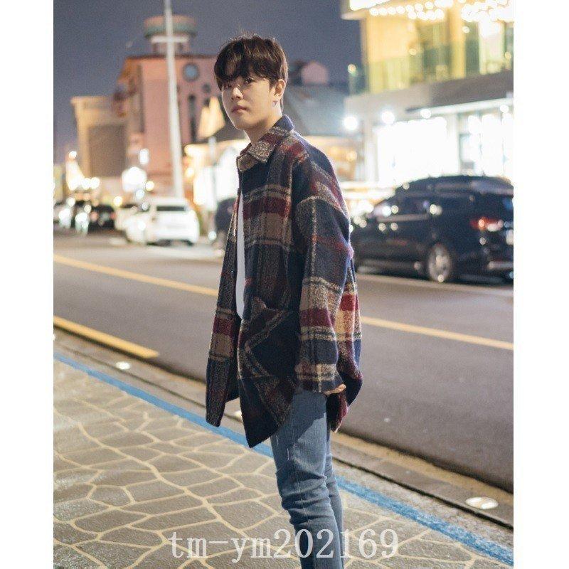 メンズチェック柄混毛ワイドサイズジャケットコートラシャコートロング丈pコートチェスターコート厚手シンプルカジュアル 超安い