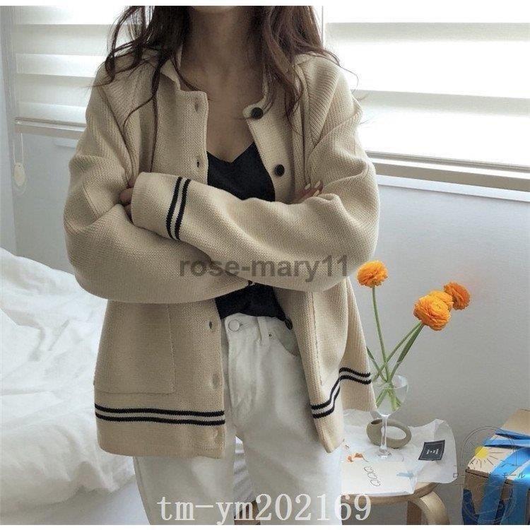 22春の新作 トップスレディースカーディガン長袖ルーズバイカラー襟付きニットフェミニン体型カバー春秋冬 カーディガン Www Projectcorfu Com