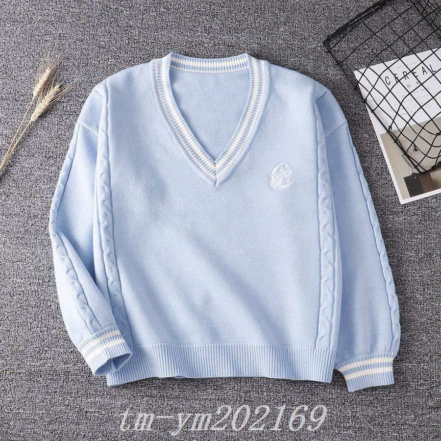 ニットセーターレディーススクールセーター女子vネックセーター制服学生無地女子高校生無地ニットトップスゆったり通学体型カバー5色 22年のクリスマス