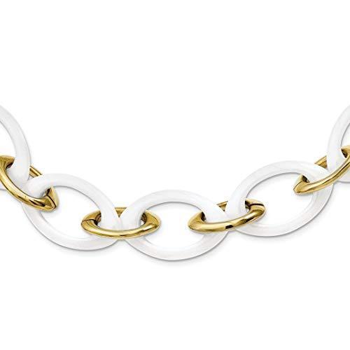 日本新作 現代的なファッション ホワイト ペンダント ネックレス チャーム チェーン セラミック ステンレススチール イエロー Ice Carats インチ 大幅値下げ Faq Co Za