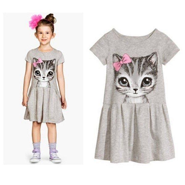 でワンピース女の子子供キッズドレス半袖猫柄ねこショートワンピースミニワンピース子供ワンピースキッズドレス通園通学 公式ショップ