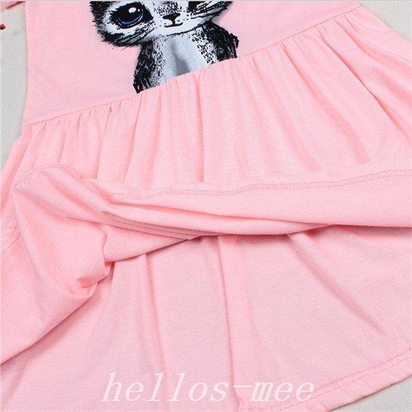 でワンピース女の子子供キッズドレス半袖猫柄ねこショートワンピースミニワンピース子供ワンピースキッズドレス通園通学 公式ショップ
